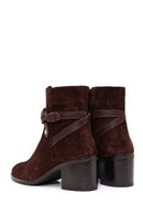 Woman Brown Zip Closure Chunky-Heeled Suede Leather Boots | Derimod Woman Brown Zip Closure Chunky-Heeled Suede Leather Boots | Derimod