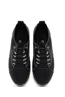 Women's Black Lace-Up Thick-Soled Patterned Leather Comfort Shoes | Derimod Women's Black Lace-Up Thick-Soled Patterned Leather Comfort Shoes | Derimod