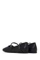 Women's Black Buckled Leather Ballet Flat | Derimod Women's Black Buckled Leather Ballet Flat | Derimod