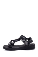 Women's Black Patterned Flat Sandals | Derimod Women's Black Patterned Flat Sandals | Derimod