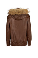 Carmen Woman Brown Fur Collar Leather Coat | Derimod Carmen Woman Brown Fur Collar Leather Coat | Derimod