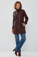 Scarlet Women's Brown Leather Trench Coat | Derimod Scarlet Women's Brown Leather Trench Coat | Derimod