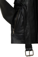 Edith Women's Black Collar Fur Leather Jacket | Derimod Edith Women's Black Collar Fur Leather Jacket | Derimod
