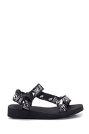 Women's Black Patterned Flat Sandals | Derimod Women's Black Patterned Flat Sandals | Derimod