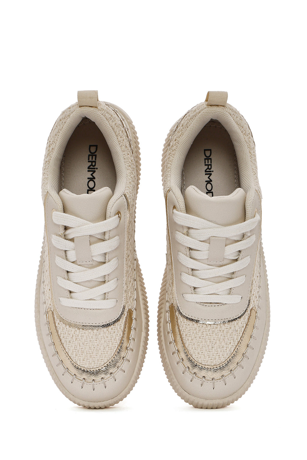 Kadın Bej Bağcıklı Kalın Tabanlı Örgülü Sneaker
