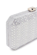 Woman Silver Long Chain Strap Stone-Embellished Mini Box Evening Bag | Derimod Woman Silver Long Chain Strap Stone-Embellished Mini Box Evening Bag | Derimod