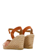 Kastamonu Stone Print Women's Taba Patterned Wedge Heeled Espadrille Sandals | Derimod Kastamonu Stone Print Women's Taba Patterned Wedge Heeled Espadrille Sandals | Derimod