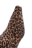 Women's Leopard Thin Low Heel Suede Leather Boots | Derimod Women's Leopard Thin Low Heel Suede Leather Boots | Derimod
