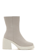 Women's Beige Zippered Heeled Casual Boots | Derimod Women's Beige Zippered Heeled Casual Boots | Derimod