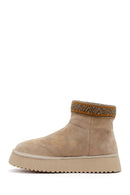 Woman Beige Patterned Suede Teddy Boots | Derimod Woman Beige Patterned Suede Teddy Boots | Derimod