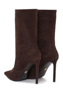 Woman Brown Short Thin-Heeled Suede Short Boots | Derimod Woman Brown Short Thin-Heeled Suede Short Boots | Derimod