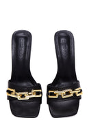 Women's Black Chain Heeled Slippers | Derimod Women's Black Chain Heeled Slippers | Derimod