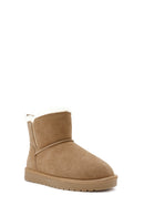 Women's Camel Fur Detailed Suede Leather Boots | Derimod Women's Camel Fur Detailed Suede Leather Boots | Derimod
