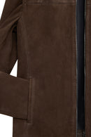 Neymar Men's Chestnut Man Collar Slim-Fit Suede Leather Jacket | Derimod Neymar Men's Chestnut Man Collar Slim-Fit Suede Leather Jacket | Derimod