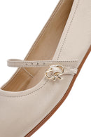 Women's Beige Strap Leather Ballerinas | Derimod Women's Beige Strap Leather Ballerinas | Derimod