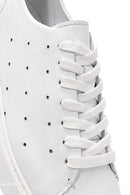 Men's White Lace-up Thick-Sole Leather Sneaker | Derimod Men's White Lace-up Thick-Sole Leather Sneaker | Derimod