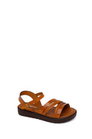 Woman Tan Strappy Thick-Soled Braided Leather Bodrum Sandal | Derimod Woman Tan Strappy Thick-Soled Braided Leather Bodrum Sandal | Derimod