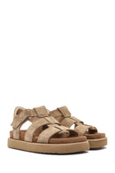 Women's Brown Thick Soled Suede Leather Sandals | Derimod Women's Brown Thick Soled Suede Leather Sandals | Derimod