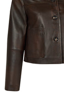 Jill Woman Brown Short Leather Jacket | Derimod Jill Woman Brown Short Leather Jacket | Derimod