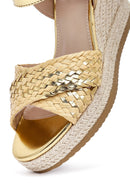 Women's Gold Ankle Buckle Braided Wedge Heel Espadrille Sandals | Derimod Women's Gold Ankle Buckle Braided Wedge Heel Espadrille Sandals | Derimod