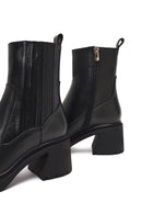 Women's Black Zippered Thick Heeled Leather Boot | Derimod Women's Black Zippered Thick Heeled Leather Boot | Derimod
