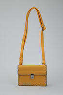 Yellow Women's Crossbody Bag with Staple Detail | Derimod Yellow Women's Crossbody Bag with Staple Detail | Derimod