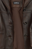 Jill Woman Brown Short Leather Jacket | Derimod Jill Woman Brown Short Leather Jacket | Derimod