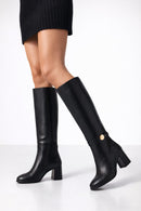 Women's Black Thick Heel Leather Boots | Derimod Women's Black Thick Heel Leather Boots | Derimod
