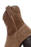 Women's Tan Zippered Suede Leather Cowboy Boots | Derimod Women's Tan Zippered Suede Leather Cowboy Boots | Derimod