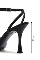 Women's Black Ankle Strap Thin High Heel Patterned Leather Sandals | Derimod Women's Black Ankle Strap Thin High Heel Patterned Leather Sandals | Derimod