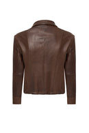 Edwina Women's Brown Leather Jacket with Removable Sleeves | Derimod Edwina Women's Brown Leather Jacket with Removable Sleeves | Derimod