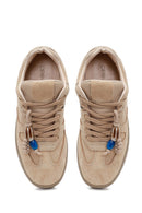 Woman Beige Lace-up Suede Leather Sneaker | Derimod Woman Beige Lace-up Suede Leather Sneaker | Derimod