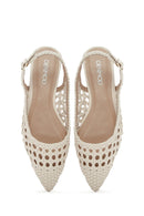 Women's Cream Knitted Open Back Ballerinas | Derimod Women's Cream Knitted Open Back Ballerinas | Derimod