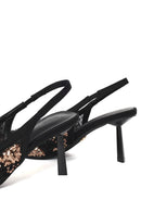 Woman Black Backless Sequin-Patterned Stiletto-Heel Shoes | Derimod Woman Black Backless Sequin-Patterned Stiletto-Heel Shoes | Derimod