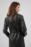 Beyonce Women's Black Leather Coat | Derimod Beyonce Women's Black Leather Coat | Derimod