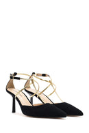 Women's Black Ankle Strap Thin Heel Suede Leather Shoes | Derimod Women's Black Ankle Strap Thin Heel Suede Leather Shoes | Derimod