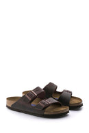Birkenstock Men's Mink Nubuck Leather Double Buckle Flat Arizona Slippers | Derimod Birkenstock Men's Mink Nubuck Leather Double Buckle Flat Arizona Slippers | Derimod