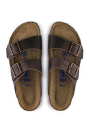 Birkenstock Men's Mink Nubuck Leather Double Buckle Flat Arizona Slippers | Derimod Birkenstock Men's Mink Nubuck Leather Double Buckle Flat Arizona Slippers | Derimod