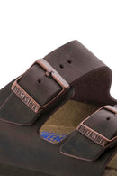 Birkenstock Men's Mink Nubuck Leather Double Buckle Flat Arizona Slippers | Derimod Birkenstock Men's Mink Nubuck Leather Double Buckle Flat Arizona Slippers | Derimod