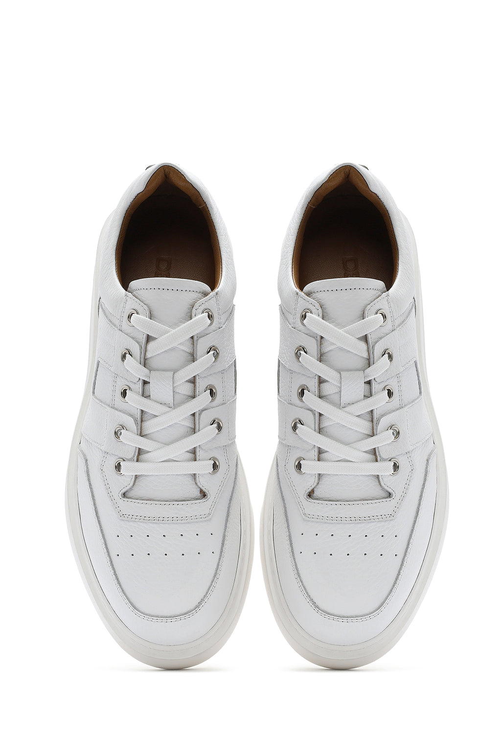 Erkek Beyaz Bağcıklı Deri Sneaker
