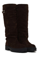 Woman Brown Thick-Soled Suede Boots | Derimod Woman Brown Thick-Soled Suede Boots | Derimod