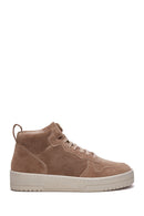 Women's Beige Suede Leather High Top Sneaker | Derimod Women's Beige Suede Leather High Top Sneaker | Derimod