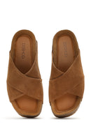 Women's Brown Thick Soled Suede Leather Slippers | Derimod Women's Brown Thick Soled Suede Leather Slippers | Derimod