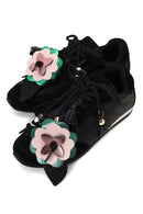 Kadın Siyah Bağcıklı Charmlı Leopar Deri Sneaker | Derimod Kadın Siyah Bağcıklı Charmlı Leopar Deri Sneaker | Derimod