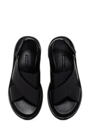 Kadın Siyah Bantlı Deri Comfort Sandalet | Derimod Kadın Siyah Bantlı Deri Comfort Sandalet | Derimod