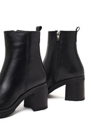 Women's Black Zippered Thick Heeled Leather Boot | Derimod Women's Black Zippered Thick Heeled Leather Boot | Derimod