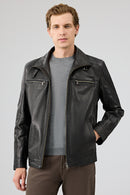 Mateo Men's Black Leather Jacket | Derimod Mateo Men's Black Leather Jacket | Derimod