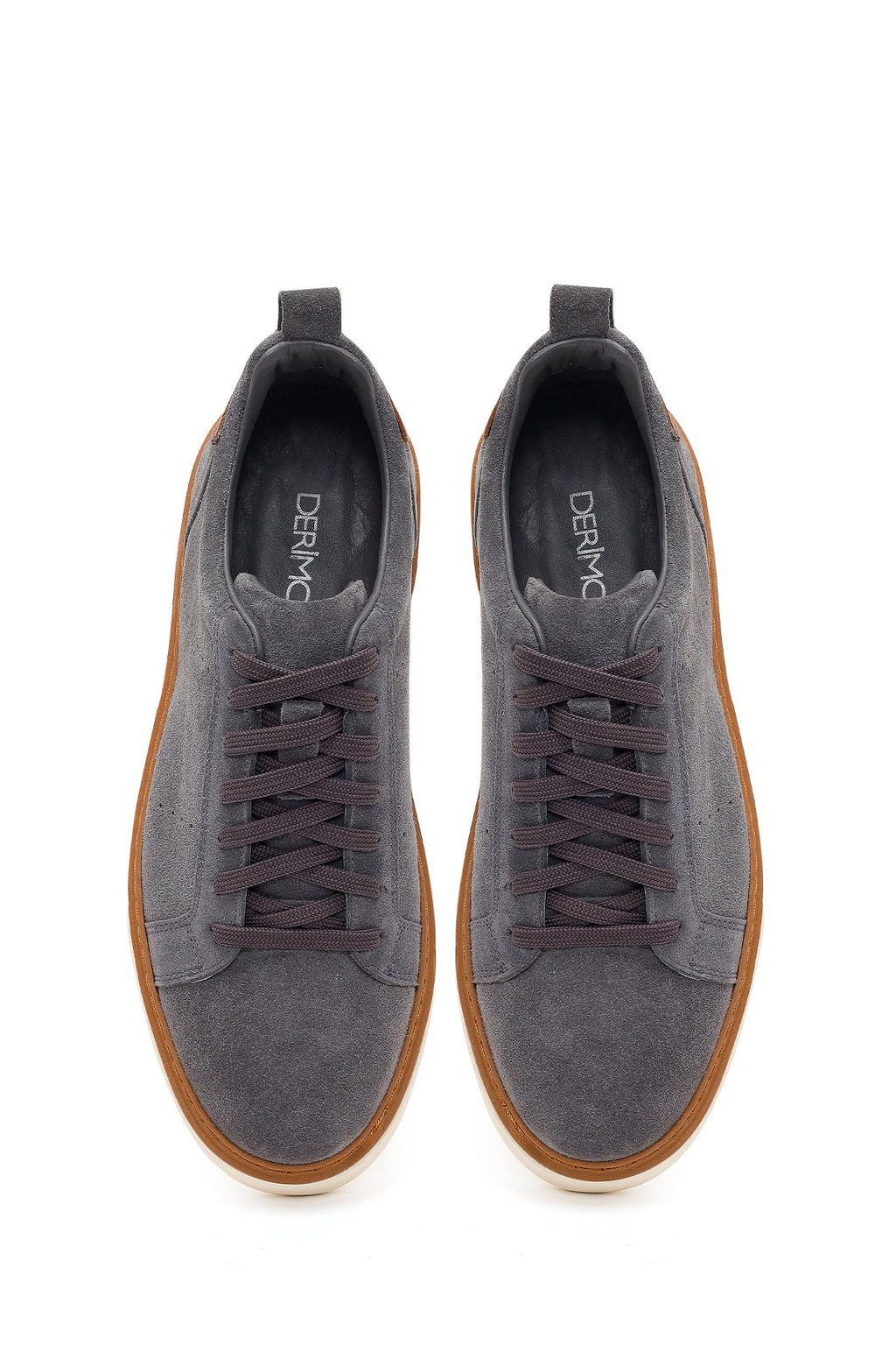Erkek Gri Bağcıklı Kalın Tabanlı Süet Deri Sneaker