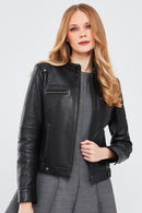 Vicky Women's Black Short Leather Jacket | Derimod Vicky Women's Black Short Leather Jacket | Derimod