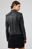 Delano Women's Black Short Leather Jacket | Derimod Delano Women's Black Short Leather Jacket | Derimod